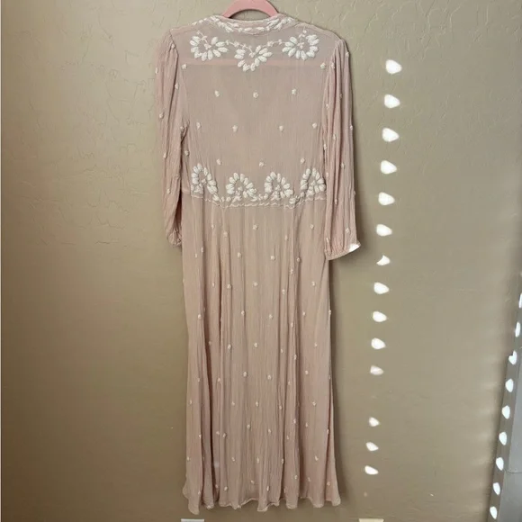 Free People Fable Long Dress with White Floral Embroidery Women’s Size Small - Picture 2 of 7